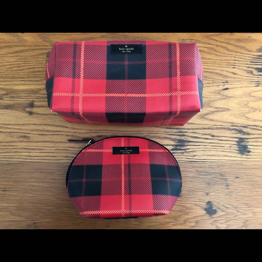 Kate Spade Red Plaid Cosmetic Bag Set